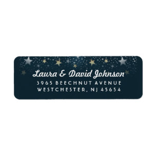 Teal Gold & White Stars Address Label