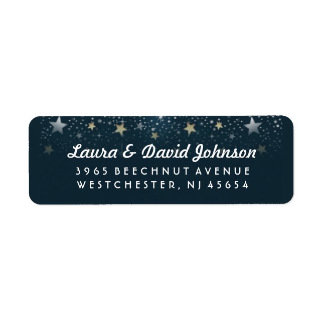 Teal Gold & White Stars Address Label (Front)
