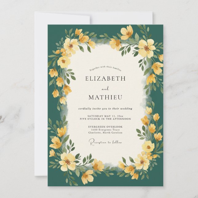 Teal Gold Wildflower Wedding Invitation (Front)