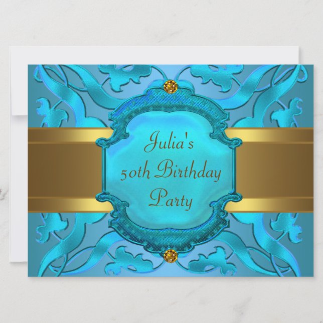 Teal Gold Womans 50th Birthday Party Invitation (Front)