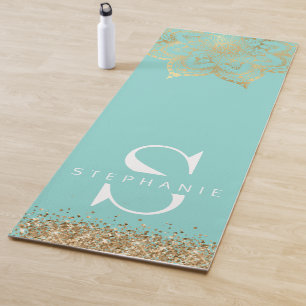 teal gold zen mandala monogram custom yoga mat