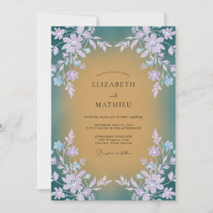 Teal Golden Lilac Vine Wedding Invitation