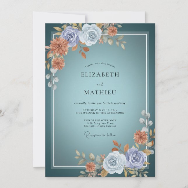 Teal Graceful Botanical Wedding Invitation (Front)