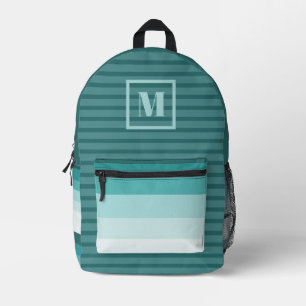 Teal Gradient Editable Initial Monogram Printed Backpack