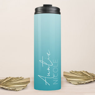 Teal Gradient Handwriting Personalized Auntie Thermal Tumbler