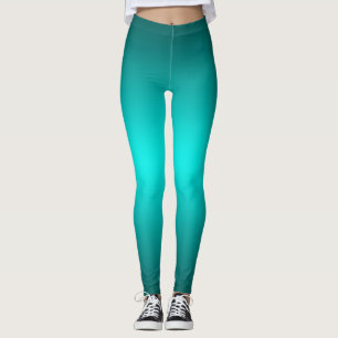 Teal Gradient Minimalist Ombre Athletic Yoga  Leggings