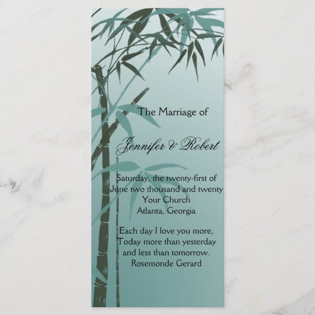 Teal Gradient Natural Bamboo Wedding Program Programme (Front)