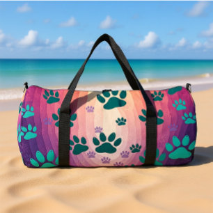 Teal Gradient Paw Print Duffle Bag