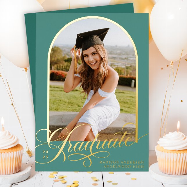 Teal Graduate Foil Graduation Announcement (Creator Uploaded)