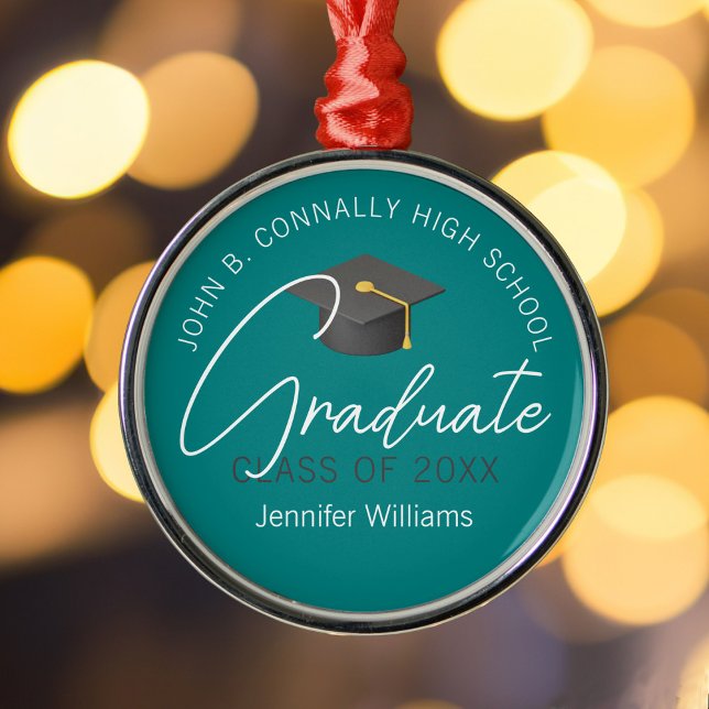 Teal Graduate Personalised Graduation Christmas Metal Tree Decoration (Creator Uploaded)