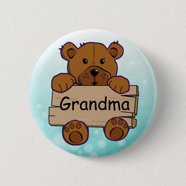 Teal Grandma Teddy Bear Baby Shower 6 Cm Round Badge (Front)