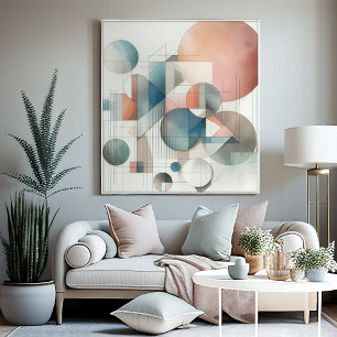 Teal Gray Blue Beige Rust Red Abstract Art Pattern Canvas Print