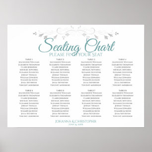 Teal & Gray Elegant 8 Table Wedding Seating Chart