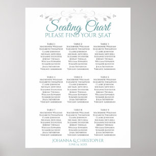 Teal & Gray Elegant 9 Table Wedding Seating Chart