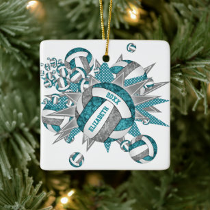 teal gray girly volleyball blowout sports ceramic ornament
