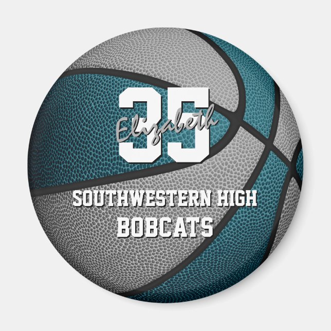 teal gray kids sports gifts basketball team name magnet (Front)