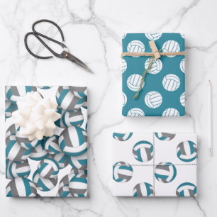 teal gray volleyball patterns any occasion wrapping paper sheet