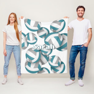 teal gray volleyballs girls sports room decor fleece blanket