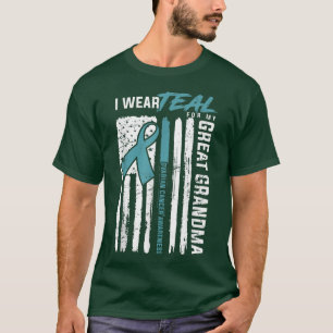Teal Great Grandma Ovarian Cancer Awareness Flag T-Shirt