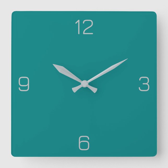 Teal Green 008080 Colour - Option to Add a Name Square Wall Clock (Front)