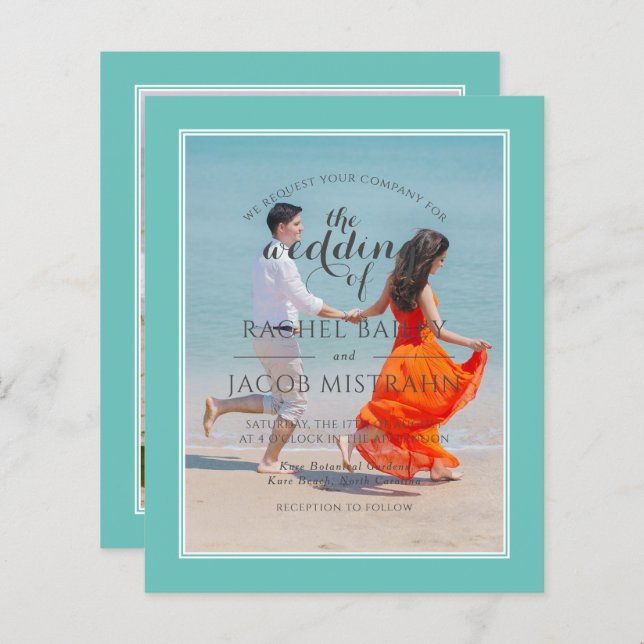 Teal Green 2-Photo Budget Wedding Invitation (Front/Back)