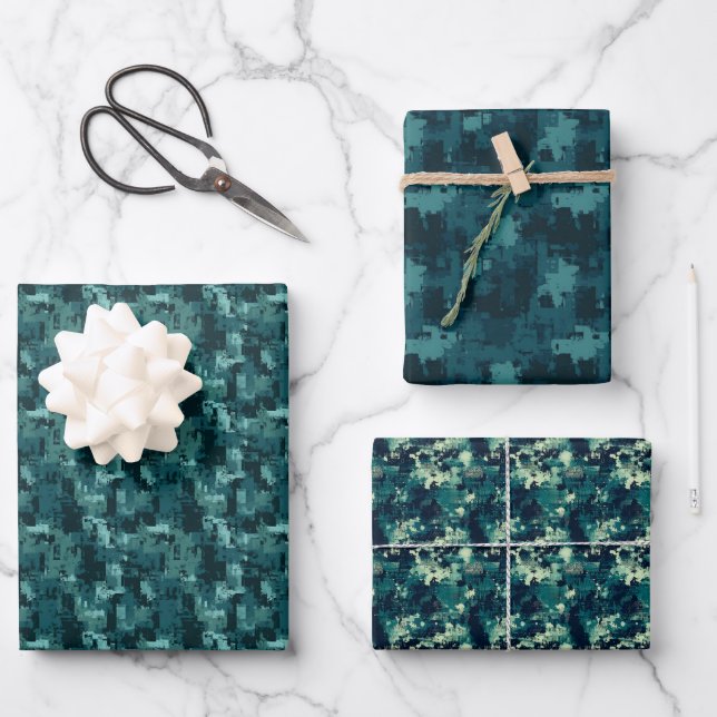 Teal & Green Abstract Paint Trio  Wrapping Paper Sheet (Front)