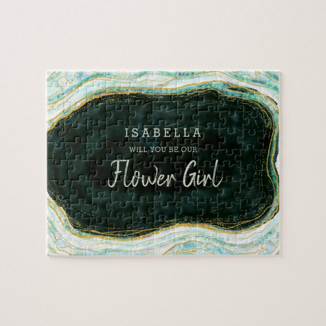 Teal Green Agate Rock Be Our Flower Girl Proposal Jigsaw Puzzle (Horizontal)