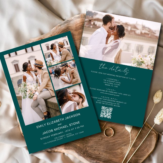 Teal Green All In One QR Code Photo Wedding Invitation (Creator Uploaded)