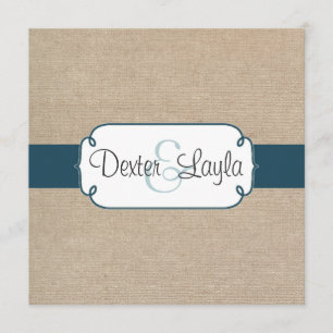Teal Green and Beige Burlap Wedding Invitation