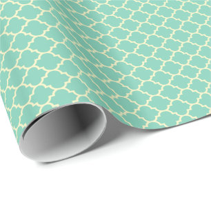 Teal-Green And Beige Quatrefoil Pattern Wrapping Paper