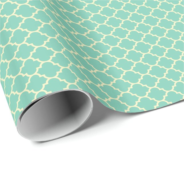 Teal-Green And Beige Quatrefoil Pattern Wrapping Paper (Roll Corner)