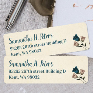 Teal Green and Beige Roses Address Labels