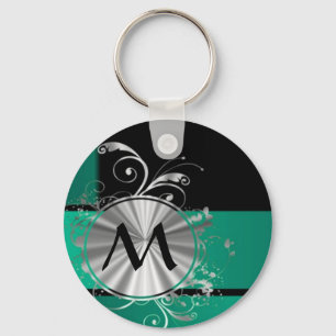 Teal green and black key ring