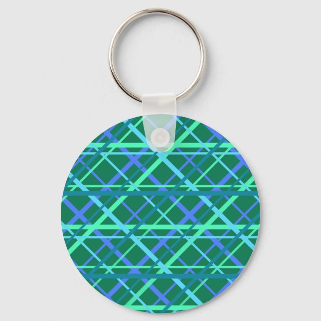Teal, Green, and Blue Patchwork Pattern Passport Key Ring (Front)