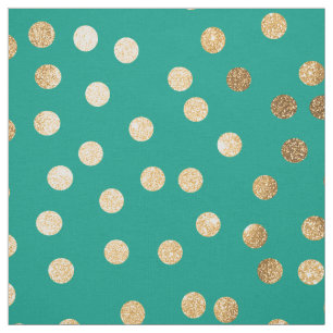 Teal Green and Gold Glitter City Dots Fabric