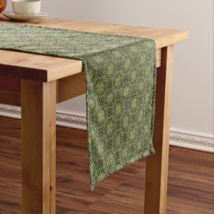 Teal, Green, and Gold Vintage Knit Pattern Short Table Runner