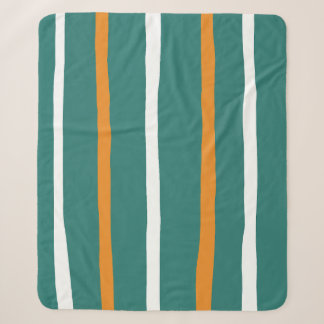 Teal Green and Orange Minimalist Vertical Stripes Sherpa Blanket