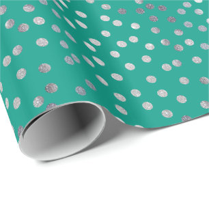 Teal Green and Silver Glitter City Dots Wrapping Paper