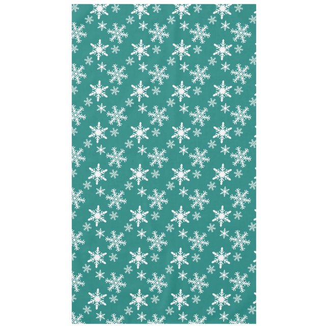 Teal Green and White Christmas Snowflakes Tablecloth (Front)