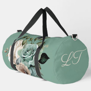 Teal green and white rose  duffle bag