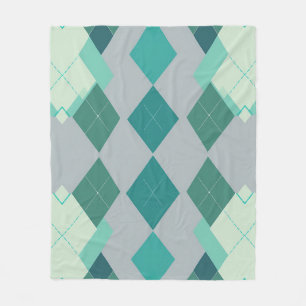 Teal Green Argyle Diamond Pattern Fleece Blanket