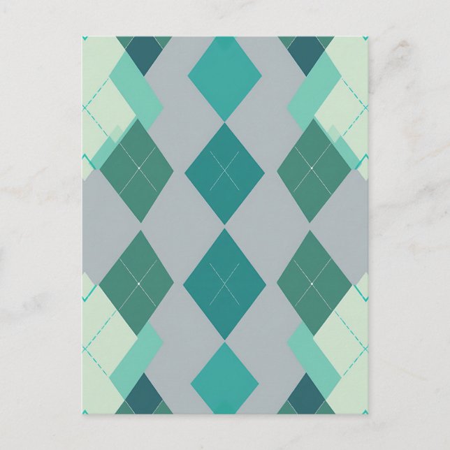 Teal Green Argyle Diamond Pattern Postcard (Front)