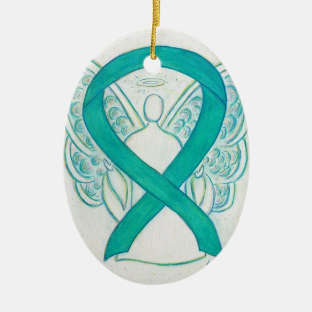 Teal Green Awareness Ribbon Angel Art Ornament (Front)