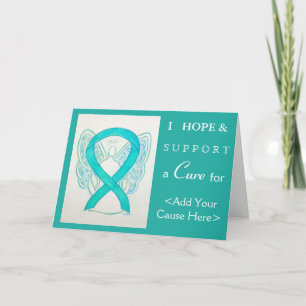 Teal Green Awareness Ribbon Angel Greeting Cards