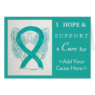 Teal Green Awareness Ribbon Angel Greeting Cards