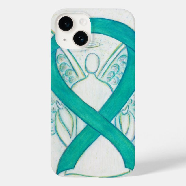 Teal Green Awareness Ribbon Angel iPhone Case (Back)