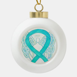 Teal Green Awareness Ribbon Angel Ornaments