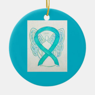 Teal Green Awareness Ribbon Angel Ornaments
