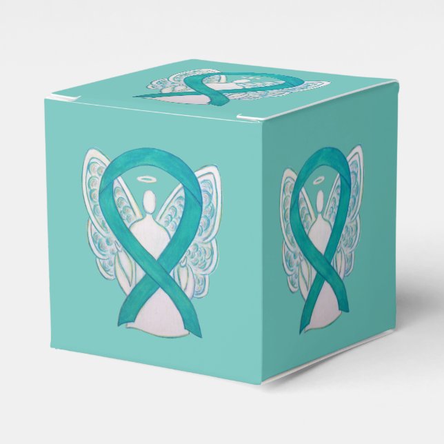 Teal Green Awareness Ribbon Angel Party Favour Box (Front Side)
