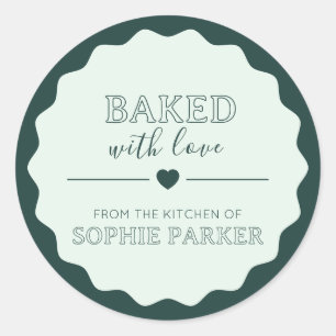 Teal Green Baked With Love Simple Scallop Sticker